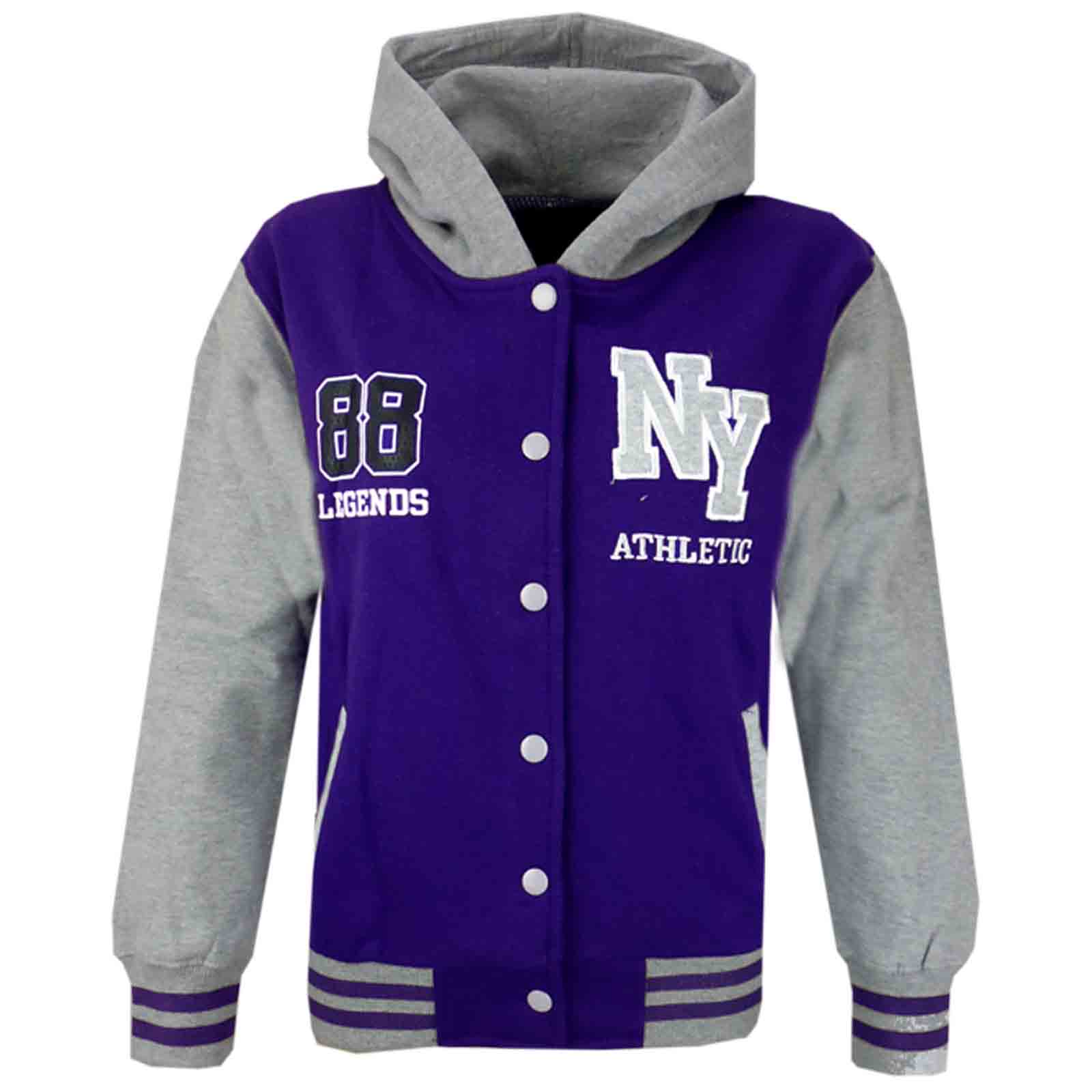Kids Girls Boys Baseball NYC ATHLETIC Hooded Jacket Varsity Hoodie Age 713 Year eBay